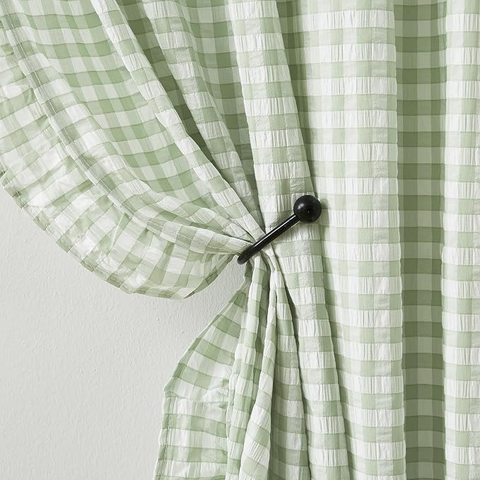 ZJDECOR Farmhouse Sage Green Buffalo Plaid Ruffled Window Curtains 72 Inch | Crinkle Not-See-Through Sheer Drapes,Cotton Blended Drapes,Window Treatment,Bedroom Living Room,Rod Pocket,40"Wx72"Lx2