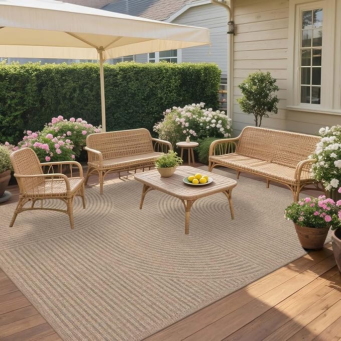 Easy Jute Rug for Pet Homes: 6x9 Outdoor Rug - Swirl Curved Pattern | Washable Design Cuts Your Cleaning Time by 75% and Maintain Shape and Texture after 50 Washes