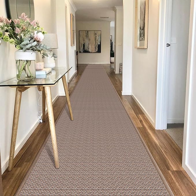 GOYLSER Kitchen Jute Rug Runner Non Slip, Front Door Runner Indoor Entrance, 20 ft Bottom Rubber Backed Waterproof Laundry Mat, Light Brown