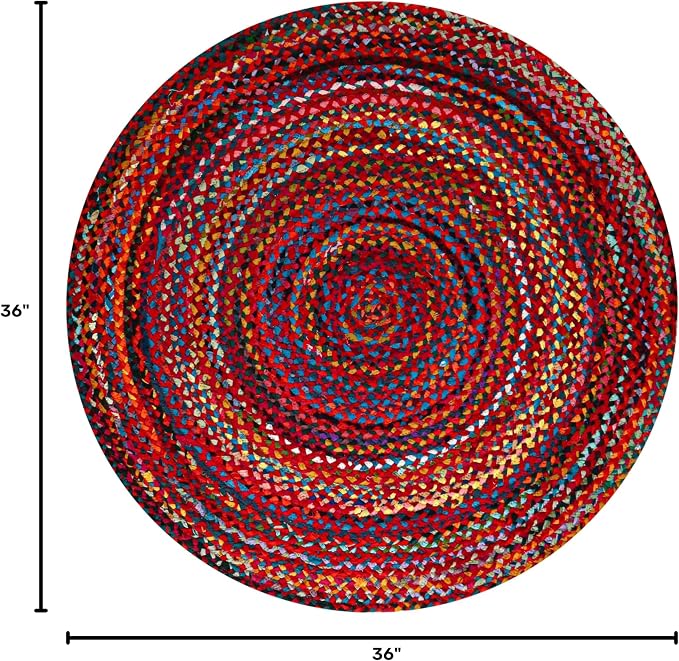Chindi Rug - 3 Ft Round Rug, Woven Multicolor, Bohemian, Recycled Cotton Colorful Braided Rugs for Living Room, Farmhouse, Bedroom, Dining Room, Classroom, Hallway - Small Round Rugs 3 Feet
