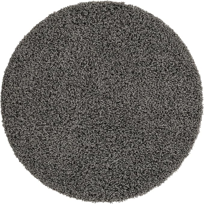 Unique Loom Solid Shag Collection Area Rug (4' 1" Round, Graphite Gray)