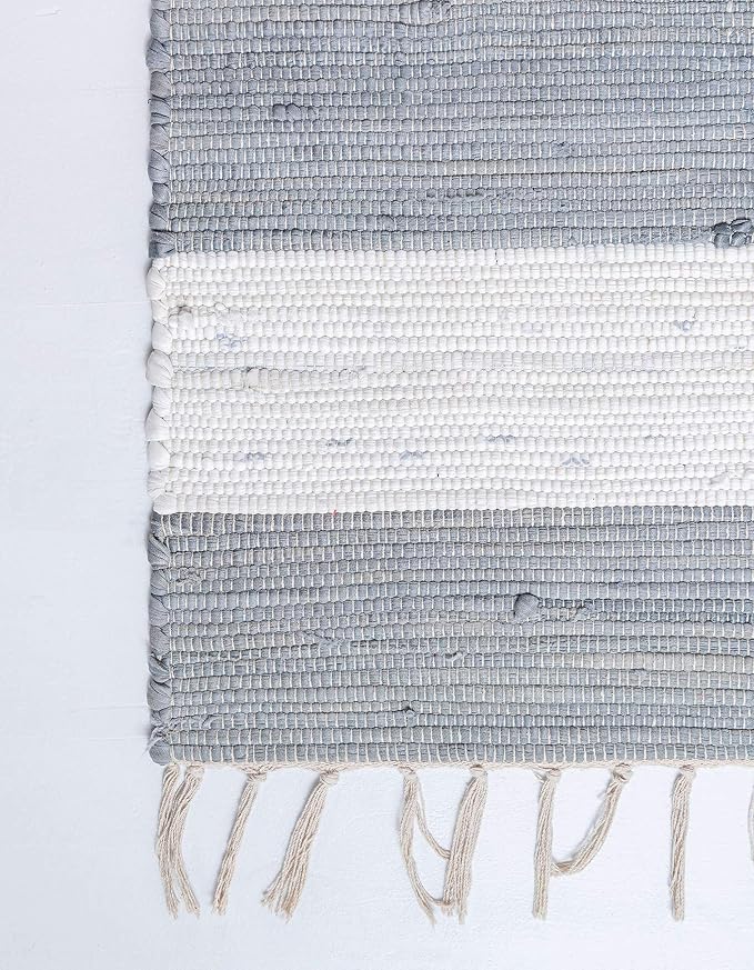 Unique Loom Chindi Rag Collection Area Rug - Striped (2' 7" x 6' 1" Runner, Gray/ Ivory)