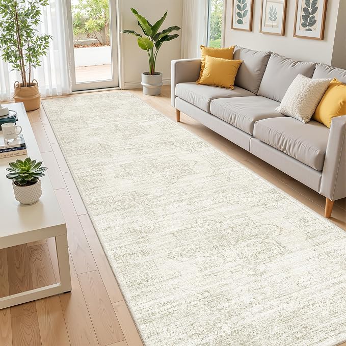 2'6 x 10' Runner Rug Non Slip,Washable Kitchen Rugs,Beige | 10 ft Runner Rug for Hallway,Entryway,Bedroom,Bathroom,Living Room,Thin,Soft, Long Rug,Stain Resistant Indoor Carpet