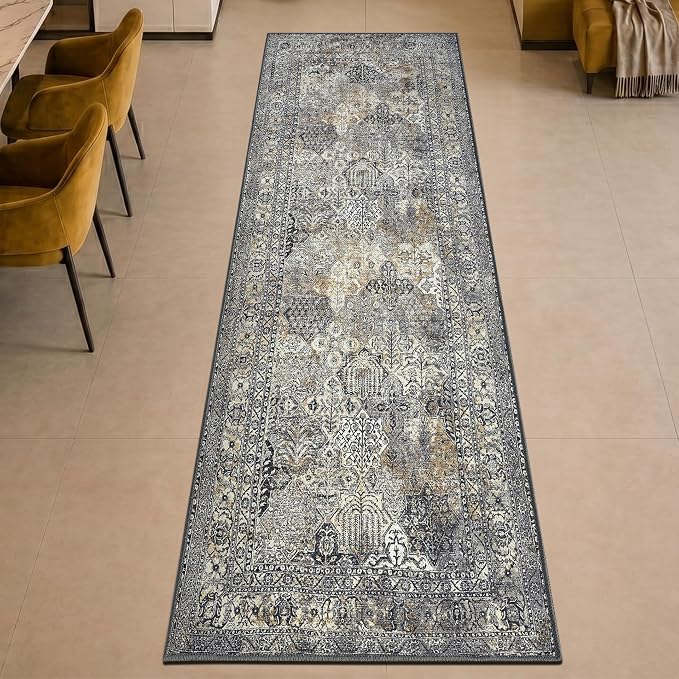 Keen Home Design 30"x144" Rug - Machine Washable Runner Rug with Non-Slip Backing, Ideal for Hallway, Entryway, Kitchen, Laundry Room - Vintage, Easy Clean, Durable, Low Pile - (2'6" x 12')