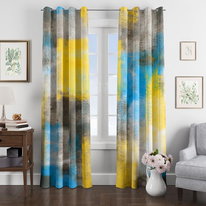 Asuexpect Abstract Curtains 2 Panels Abstract Rust Curtain Room Darkening Grommet Window Treatments Modern Decorative for Bedroom Living Room, 52x84 Inches, Blue Yellow