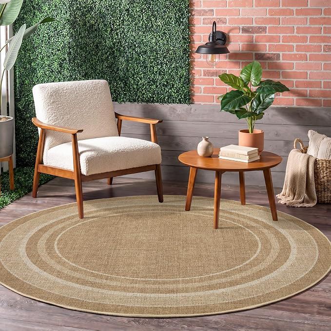GarveeHome 6ft Washable Round Rug Large Bedroom Easy Jute Area Rugs | Modern Solid Non Slip Living Room Circle Rugs Stain Resistant Throw Carpet Round Rugs for Kitchen Nursery Entryway, Jute