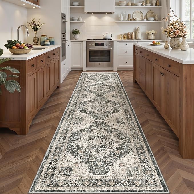 Roxstand Washable 2.6x10 Runner Rug, Non Slip Hallway Rugs Black/Beige | Low Pile rug, Stain Resistant, Distressed Rug Runners for Entryway, Living Room, Bedroom, Kitchen, Laundry