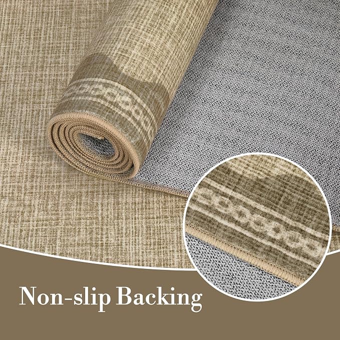 3x5 Scalloped Area Rugs Jute Washable Entryway Bedroom Rug | Solid Tan Rug for Bedroom Girls, Non Slip Throw Carpet With Rubber Back, Soft Dorm Nursery Scalloped Rugs for Dining Room