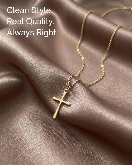 Annika Bella Cross Necklace for Women, 16-18 Inches Silver/Gold Chain, Women's Small Simple Cross Necklaces Religious Charm Jewelry, Faith Gift for Her