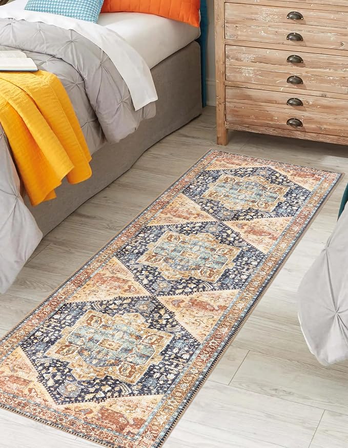 Keen Home Design 30"x120" Rug - Machine Washable Runner with Non-Slip Backing, Ideal for Hallway, Entryway, Kitchen, Laundry Room - Vintage, Easy Clean, Durable, Low Pile Rug - (2'6" x 10')