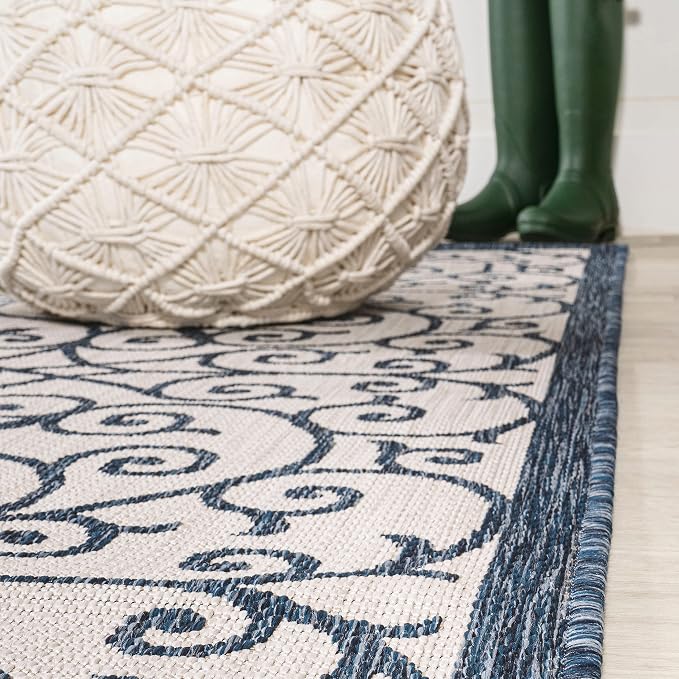 JONATHAN Y Vintage Filigree Indoor Outdoor Area Rug 3X5 Blue/Cream, Madrid Textured Weave for Backyard, Patio, Porch, Easy-Cleaning, High Traffic, Pet-Friendly, Non-Shedding (SMB107F-3)