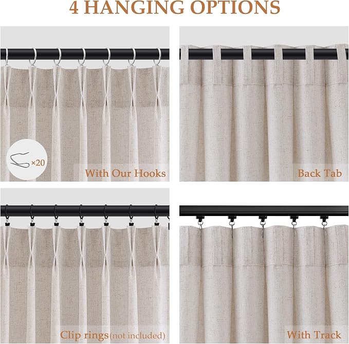 Aersas Cream Linen Pinch Pleated Curtains 84 Inches Long for Bedroom Modern Farmhouse Semi Sheer Curtain Light Filtering Window Treatments with Hooks Rod Pocket for Living Room Laundry Room 40x84