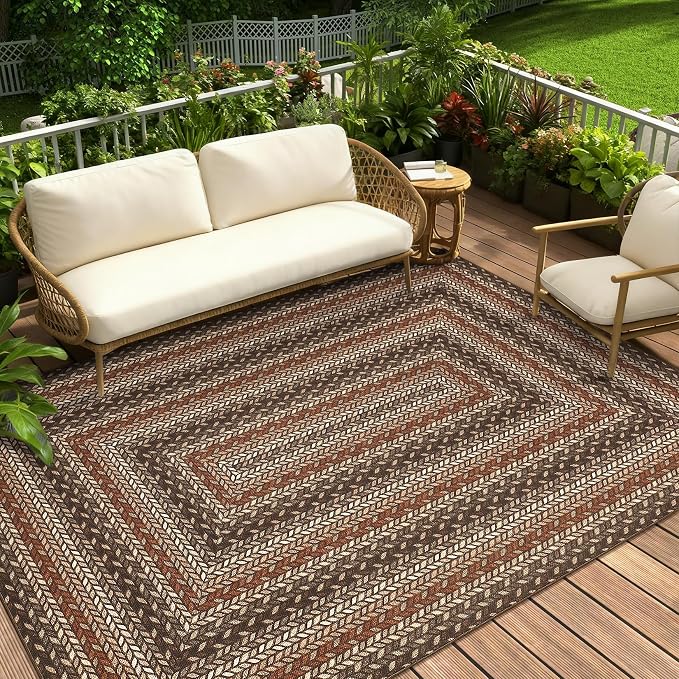 GarveeHome Easy Jute 3x5 Modern Braided Print Washable Rugs for Living Room | Indoor Non Slip Stain Resistant Small Area Rugs Living Room Bordered Throw Carpet Jute Rugs for Bedroom Kitchen, Tan