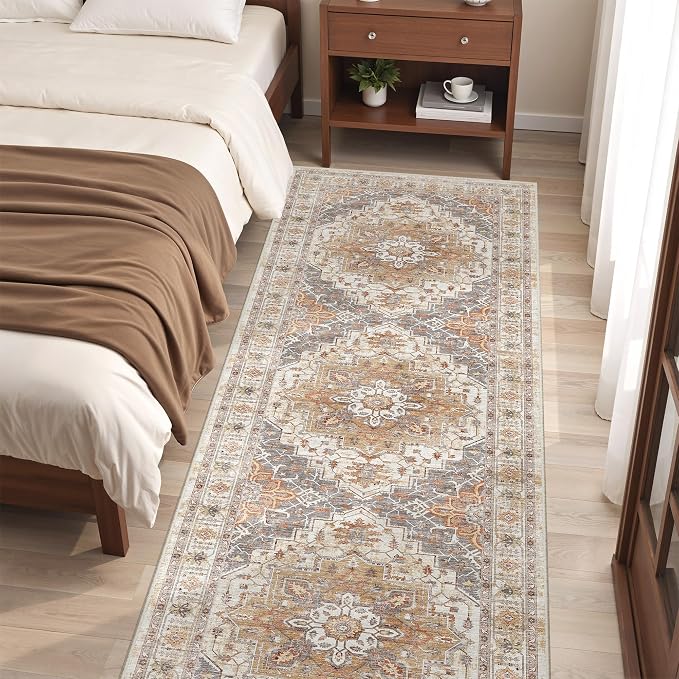 befbee 2.6'x8'Non Slip Runner Rugs - Runners for hallways, Kitchen,Entryway,Stain Resistant Washable Rugs for Bedroom, Indoor Vintage Area Rugs (Turmeric/Grey,2.6'x8')