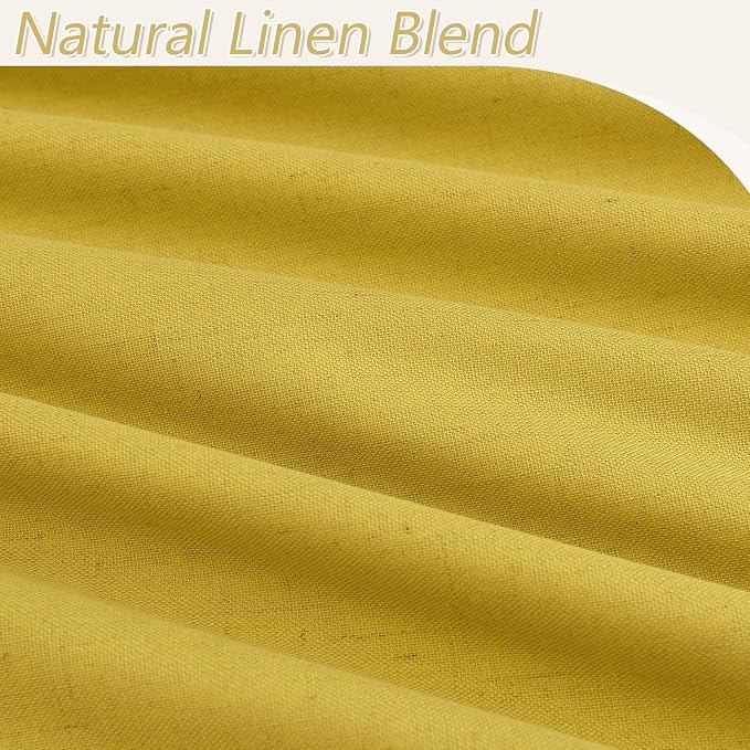 Guken 100% Blackout Curtains 120 Inch Length 2 Panels Set for Living Room Bedroom Back Tab Thermal Insulated Black Out Linen Drapes Room Darkening Celery Yellow,52x120