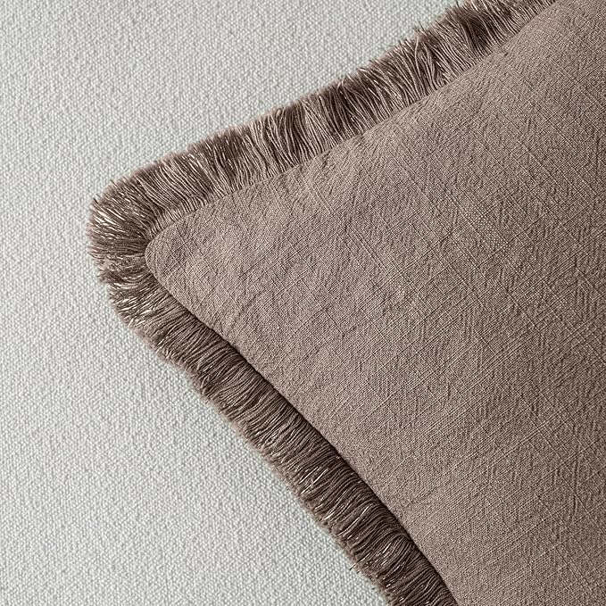 MIULEE Decorative Throw Pillow Covers Neutral Linen Fringe Throw Pillows Set of 2 Malt Ball Boho Farmhouse Cushion Covers with Tassels for Couch Sofa Bed Living Room Fall Decor 20x20 Inch