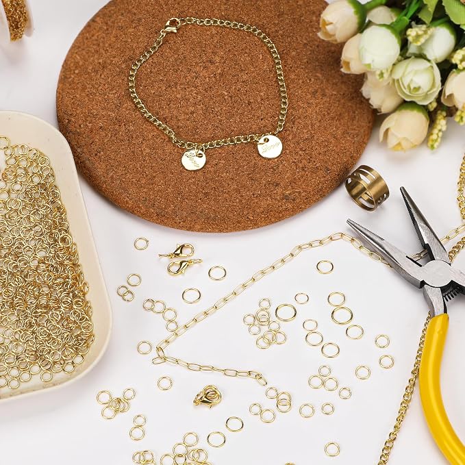 4/6/8/10MM 950PCS 14K Gold Jump Rings for Jewelry Making Non Tarnish Small Open Gold Filled Jump Rings for Necklace Earrings Bracelet Key Chains and DIY Craft