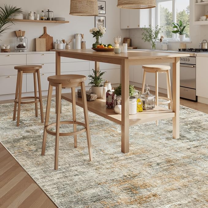 Soalmost 9x12 Area Rugs for Living Room, Non-Slip Machine Washable Vintage Rugs, Abstract Low Pile Lightweight Large Rug for Bedroom, Dining Room, Home Office Orange