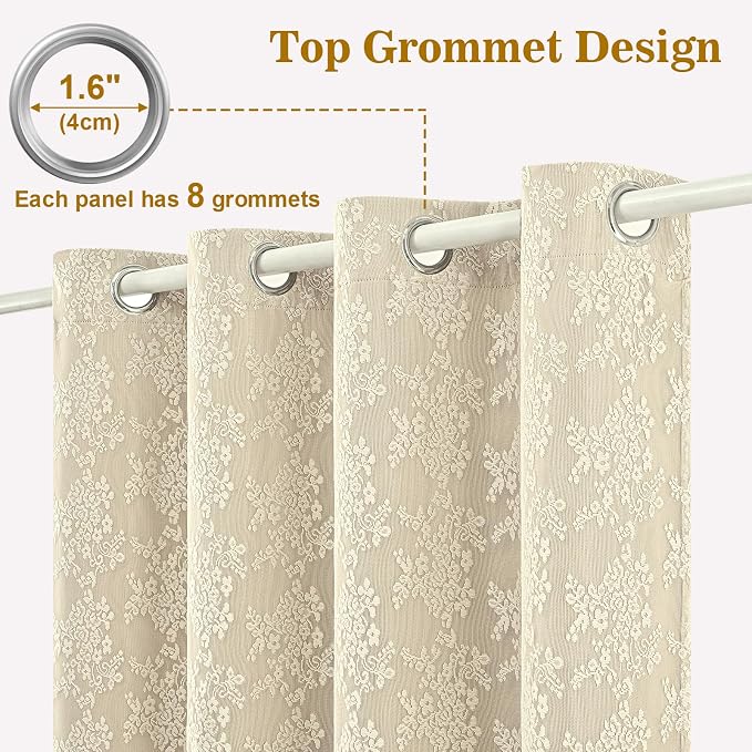 Yinhua Beige Blackout Curtains Double Layer Curtains for Bedroom 84 Inch Length Nursery Curtain for Living Room, Grommet Drapes with Tiebacks, 2 Panels, 52" W x 84" L