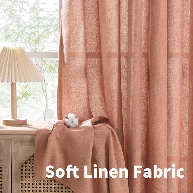 YoungsTex Terracotta Linen Curtains 63 Inch Length for Living Room, Light Filtering Semi Sheer Window Drapes with Bronze Grommet Privacy for Bedroom Farmhouse Decorative, 38 x 63 Inch, 2 Panels