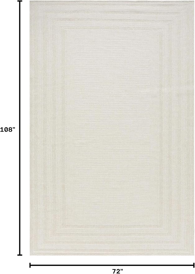Berry Easy Jute Indoor Outdoor Rug, 6x9 Neutral Bordered Jute Look, Weather Resistant, Easy Care, Lightweight Outdoor Farmhouse Carpet for Patio, Porch, Living Room (6' x 9', Ivory)