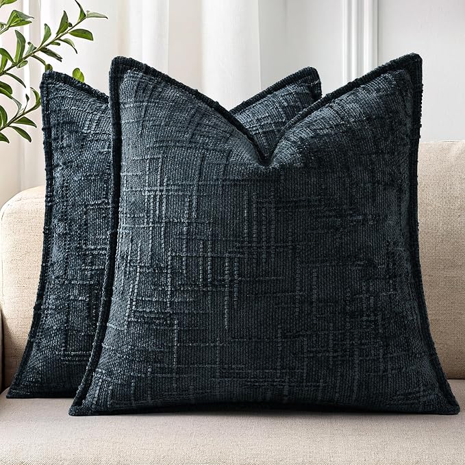 decorUhome Chenille Throw Pillow Covers 26x26 Set of 2,Dark Teal | Soft Texture, Slubby Modern Design, Flange Edges, Cozy Accent Pillow Covers for Couch, Sofa, Bed, Living Room