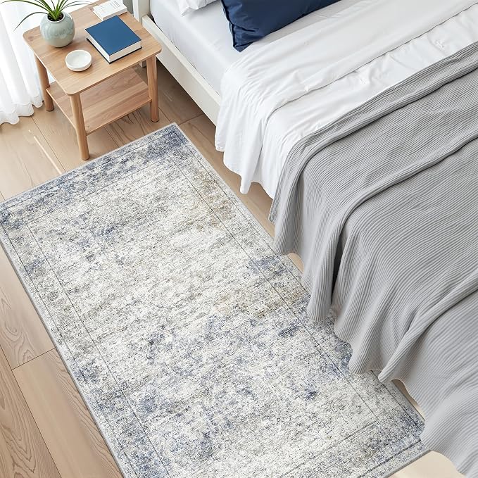 2x4 Rug Runners for Hallways Non Slip,Blue | Washable Rugs for Kitchen,Entryway,Bedroom,Bathroom,Nursery Room,Thin,Soft Runner Rug,Stain Resistant Indoor Carpet