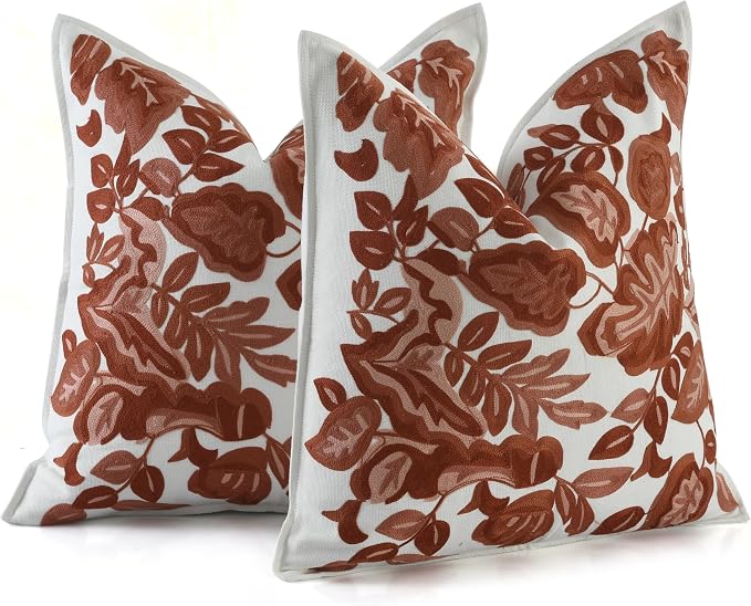 My Whimsical Corner Red Ombre Boho Decorative Throw Pillow Cover 18x18 Set of 2 Modern Pillow Case Square Embroidered Pillows for Couch Bed Gift for, Easter, Mother's Day