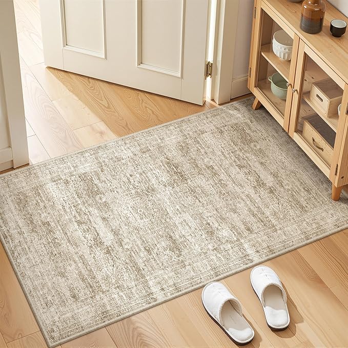 2x4 Rug Runners for Hallways Non Slip,Brown | Washable Rugs for Kitchen,Entryway,Bedroom,Bathroom,Nursery Room,Thin,Soft Runner Rug,Stain Resistant Indoor Carpet