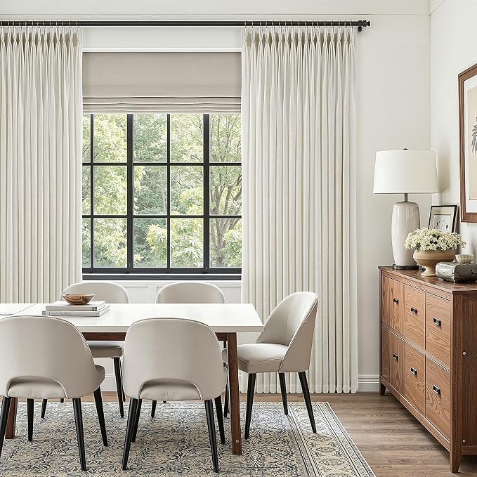90 Inch Triple Pinch Pleated Linen Curtains 2 Panel Set for Living Room Beige Linen Textured Drapes 90 Inches Long Pinch Pleat Curtain Light Tan Semi Sheer Light Filtering for Dining Room Office
