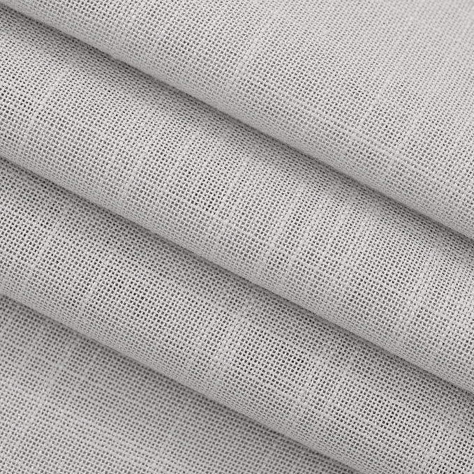 Linen Blend Grey Curtains for Living Room Back Tab Modern Farmhouse Semi Sheer Light Gray Curtains 63 inches Long 2 Panels Set Muted Neutral Cotton Texture Window Curtain for Dining Room Bedroom