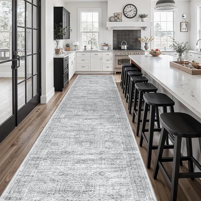Soalmost Hallway Runner 3x14 - Runner Rugs 14ft Washable Entryway Rug Vintage Kitchen Runners Non Slip Indoor Rug Farmhouse Carpet Runner for Bathroom Living Room Bedroom, Grey
