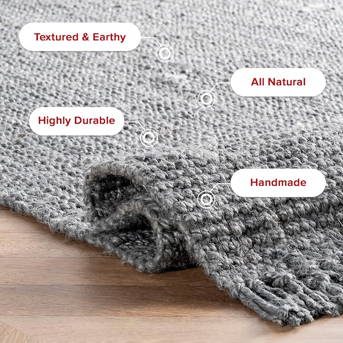 Nuloom Daniela Grey, 8'6" x 11'6", Handmade, Jute, Tassel, Soft and Textured, High Traffic, Stain Resistant, Easy Clean, Durable Area Rug for Bedroom, Living Room, Dining Space, Foyer, Entryway