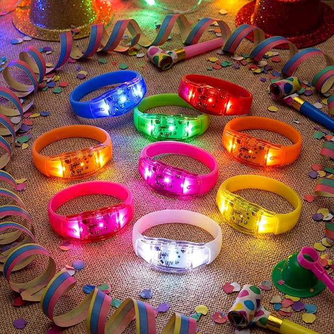 JellyArch 120 Pcs LED Glow Bracelets, Sound Activated LED Bracelets, Music Control Glow in The Dark Party Favors for Wedding, Raves, Concert, Camping, sporting Events, Party (Radiant Colors)