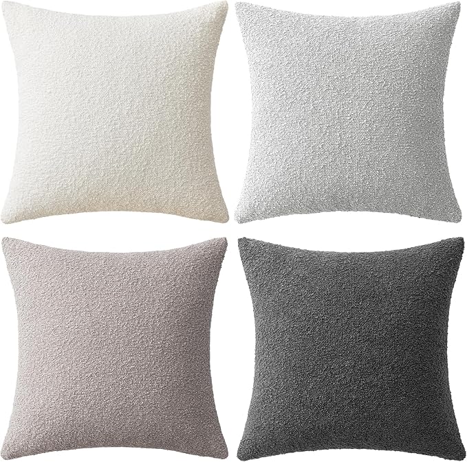 MIULEE Decorative Boucle Throw Pillow Covers 18x18 Inch Grey Set of 4 | Neutral Textured Accent Pillow Cases Soft Couch Cushion Covers for Modern Farmhouse Boho Sofa Bed Livingroom Home Decor