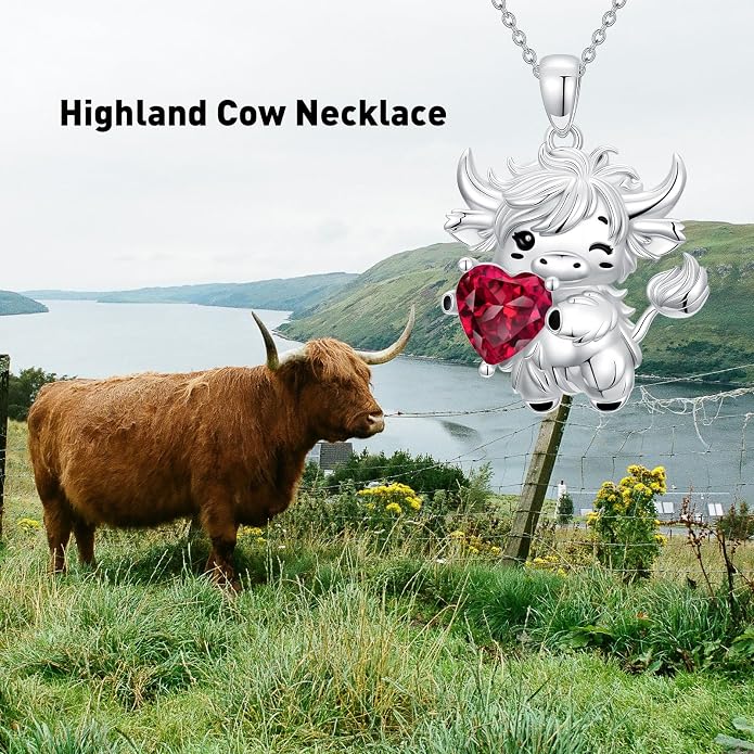 PELOVNY Teddy Bear Necklace for Women 925 Sterling Silver Bear/Highland Cow/Fox/Cat/Axolotl Birthstone Necklace Christmas Birthday Jewelry Gifts for Mom Daughter Wife Sister
