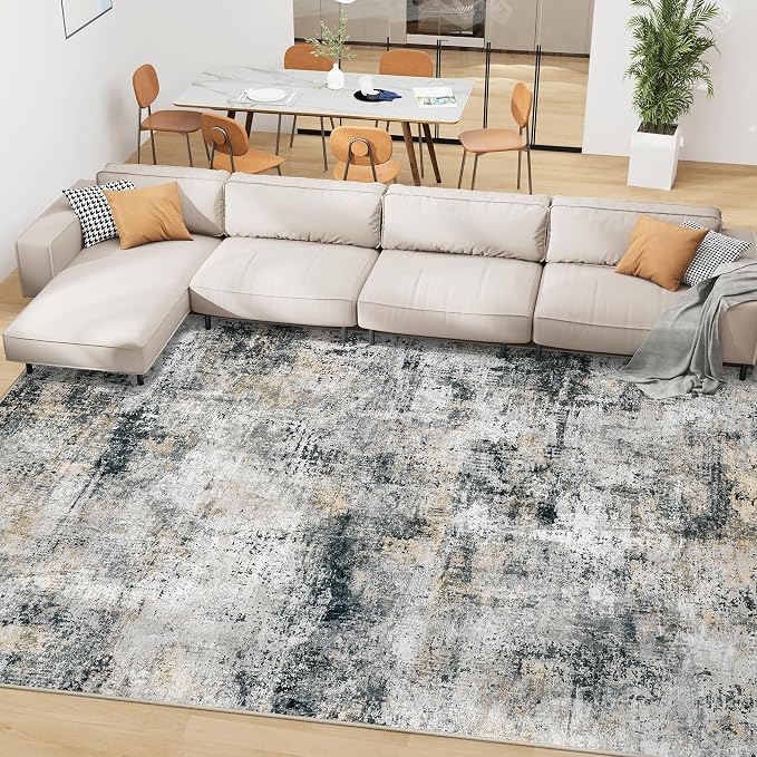 Area Rug Living Room Rugs: 5x7 Washable Rug with Anti-Slip Backing Non-Shedding Stain-Resistant Foldable Modern Abstract Carpet for Bedroom Dining Room Nursery Hallway Home Office Black Grey Brown