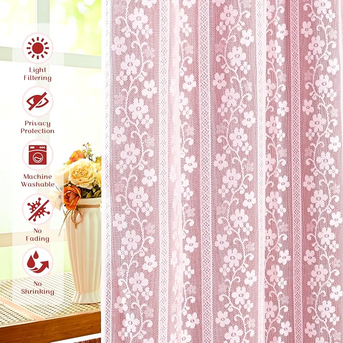 ASPMIZ Linen Kitchen Curtains Double Layers Window Curtain with Linen Lace, Farmhouse Cafe Curtain 36 Inch Length Rod Pocket, Light Filtering Bathroom Tier Curtains with 2 Tiebacks, Red