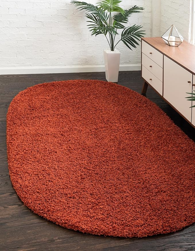 Unique Loom Solid Shag Collection Area Rug (3' 1" x 5' 3" Oval, Terracotta)