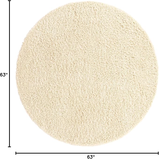 Unique Loom Solid Shag Collection Area Rug (5' 3" Round, Pure Ivory)
