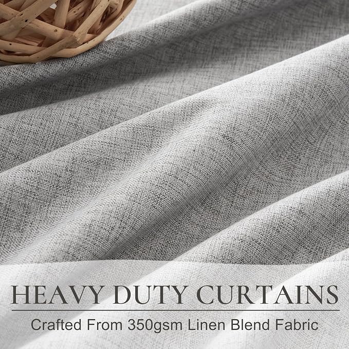 Grey 100% Blackout Curtains 45 Inches Long 2 Panels Set, Short Linen Heat Blocking Drapes 46 Inch Small Window Decor for Kitchen Bedroom Bathroom Thermal Insulated Textured Hook Belt(W50"xL45",Gray)