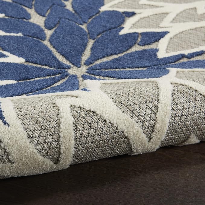Nourison Home Aloha Ivory Navy 2'3" x 10' Area Rug - Easy Clean, Non Shedding, Bed Room, Living Room, Dining Room, Kitchen (10' Runner)
