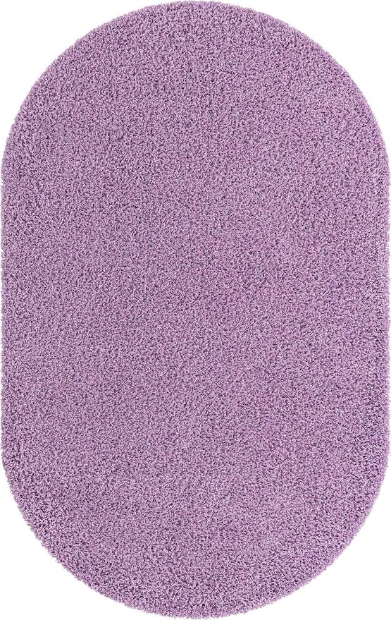 Unique Loom Solid Shag Collection Area Rug (5' 1" x 8' Oval, Lilac)