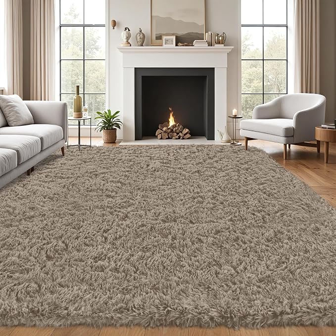 5x8 Area Rug for Living Room:Ultra Soft Fluffy Shag Grey Camel Rugs,Large Fuzzy Plush Indoor Non Slip Carpet Washable Rug for Bedroom Kids Nursery Office Dorm Modern Decor(Grey Camel 5'x8')