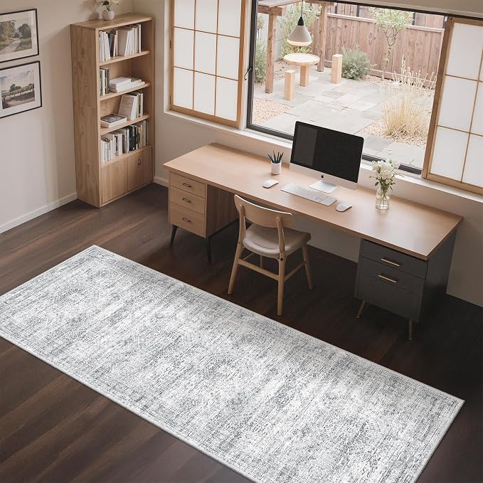 3x8 Runner Rug Non Slip,Washable Hallway Runner Rug,Grey | Neutral Rugs for Kitchen,Entryway,Bedroom,Bathroom,Nursery Room,Thin,Soft Runner Rug,Stain Resistant Indoor Carpet