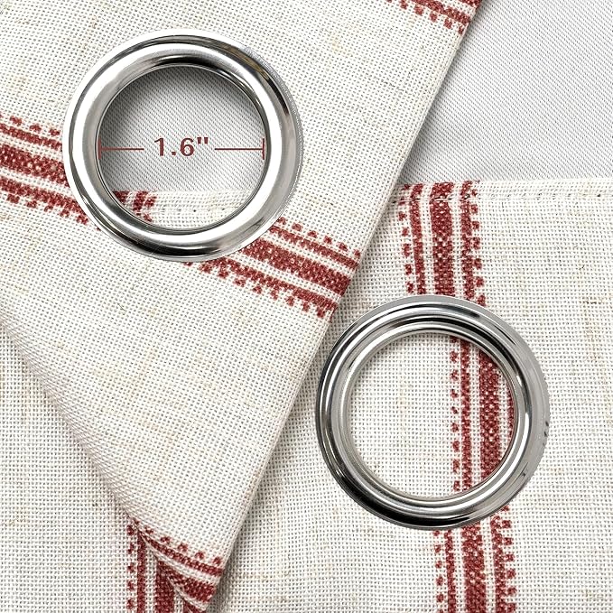 DriftAway Farmhouse Linen Stripe Blackout Curtains, W52xL108, Red | Blackout, Linen Texture, Stripe Pattern, Rod Pocket & Back Tab, Two Layers, Bedroom Living Room Use, Sound Reducing Design