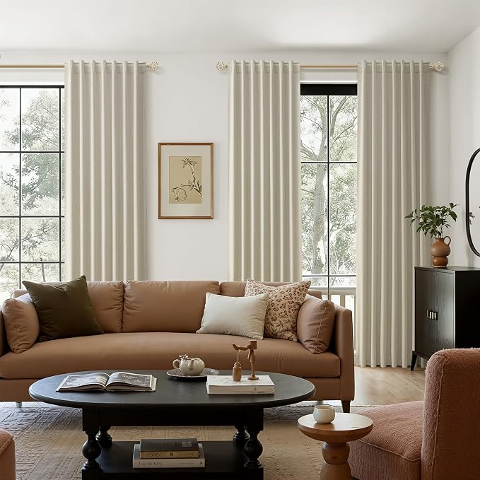Guken 100% Blackout Linen Curtains for Bedroom 90 inches Long, Thermal Insulated Room Darkening Black Out Drapes for Living Room, Back Tab Rod Pocket 2 Panels Set,Eggshell Beige,52x90