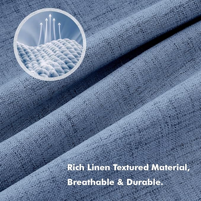MIULEE 100% Blackout Linen Curtains for Bedroom 42 x 63 Inch Blue 2 Panels | Thermal Insulated, Room Darkening Drapes for Living Room, Back Tab Rod Pocket Pinch Pleated, Solid Luxury Decor
