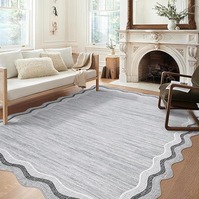 Garvee Scalloped 9x12 Area Rugs for Living Room Large Washable Rugs,Neutral Solid Rug Stain Resistant Non Slip Floor Mat Carpet Indoor Accent Rug for Bedroom Dining Room Playroom Home Decor,Grey | Girls Rug for Bedroom, Non-Slip Soft Carpet for Bedroom...