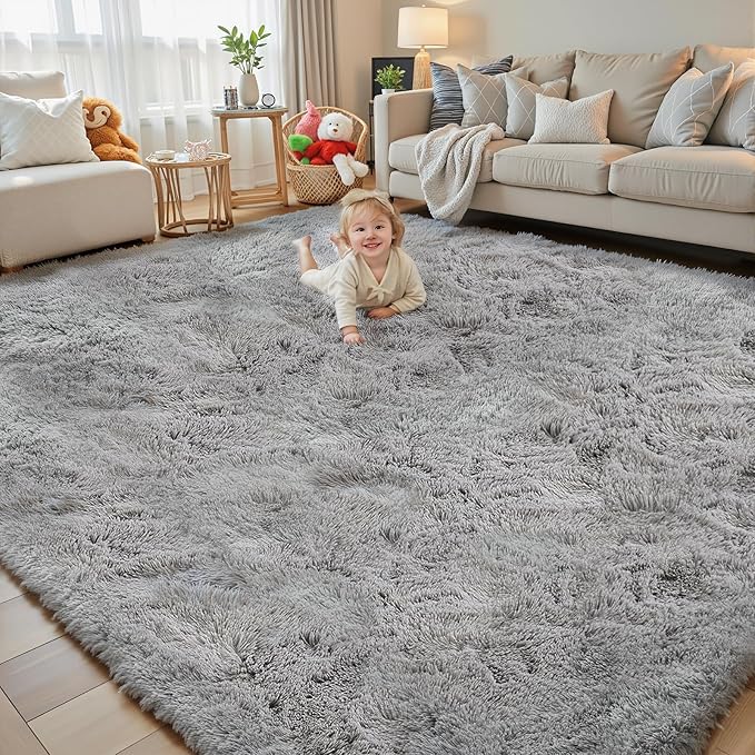 Rugs for Living Room 6x9, Alfombras para Salas Shag Large Plush Soft Area Rug, Shaggy Carpets for Bedroom, Home Decor Aesthetic(Light Grey, 6x9 Feet)